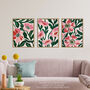 Set Three Wall Art Prints Pink Poppy Retro Boho, thumbnail 3 of 7