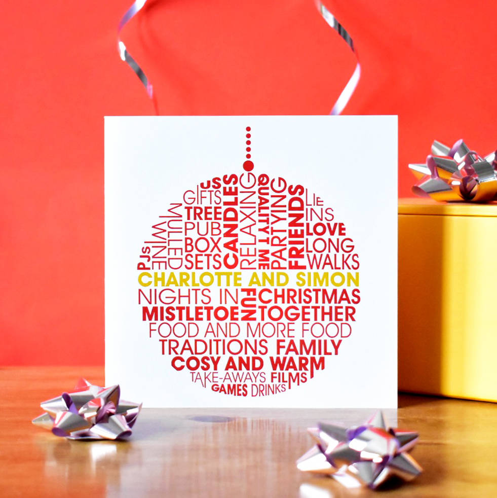 personalised bauble christmas card for couples by mrs l cards | notonthehighstreet.com