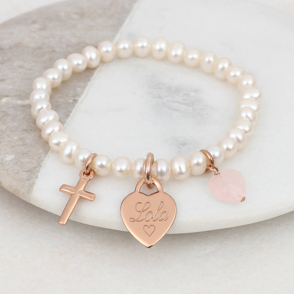 Girl's Personalised Rose Gold Christening Bracelet By Hurleyburley