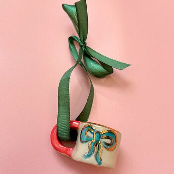 Hand Painted Mini Ceramic Mug Christmas Ornament, 5 of 6