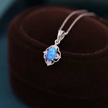 Vintage Style Tiny Blue Opal Pendant Necklace, 6 of 12