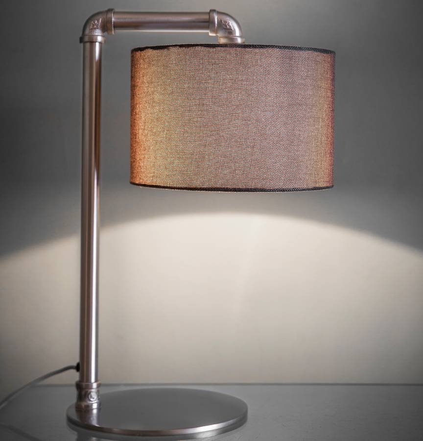 hessian and industrial chrome table lamp by the forest & co