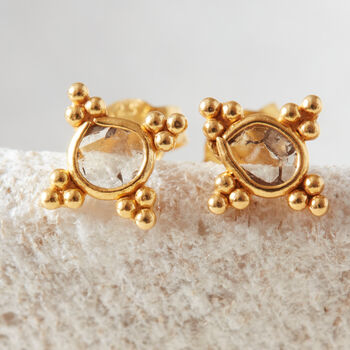 Coloured Diamond Slice Star Shaped Gold Stud Earrings, 2 of 9