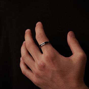 Black 6 Mm Engraved Band Ring, Black And Silver Personalised Ring, 9 of 12