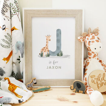 Personalised Giraffe Initial Nursery Print, 5 of 8