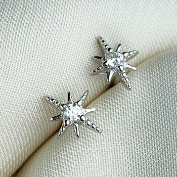 Sterling Silver Crystal Detail Star Stud Earrings, 3 of 6