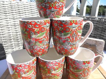 Set Of Six Aspen Mugs In Red Strawberry Thief, 5 of 12