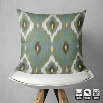 Handwoven 100% Cotton Green Ikat Cushion Cover, 3 of 11