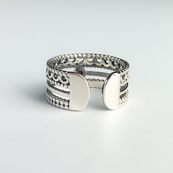 Sterling Silver Chunky Triple Band Ring, 2 of 4