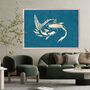 Gold Blue Koi Fish Wall Art Print Landscape Silhouette, thumbnail 1 of 8