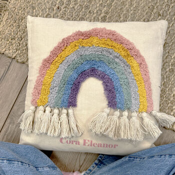 Personalised Children's Chunky Tassel Rainbow Cushion, 2 of 2