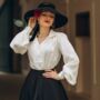 Poppy Blouse In French Navy Vintage 1940s Style, thumbnail 2 of 2
