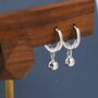 Dangle Ball Hoop Earrings In Sterling Silver, thumbnail 3 of 11