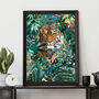 Tiger In The Golden Green Jungle Leaves Wall Art Print, thumbnail 2 of 6