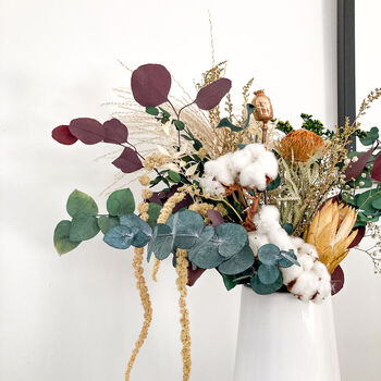 Cotton Preserved Flower Bouquet With Banksia Protea, 4 of 5
