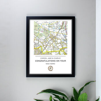 Personalised New Home Map Black Framed Print, 2 of 3