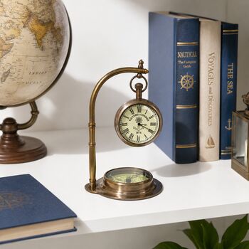Vintage Nautical Hanging Desk Clock With Compass Base, 2 of 12