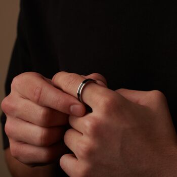 Black 6 Mm Engraved Band Ring, Black And Silver Personalised Ring, 5 of 12