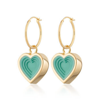 Geometric Turquoise Heart Charm Hoop Earrings, 6 of 6