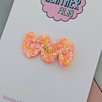 Summer Orange Glitter Resin Hair Clip / Festival Fashion Barrette / Bright Citrus Tangerine Slide / Holiday Styling Hair Accessory, 3 of 4