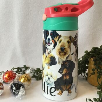 Personalised Dog Print Flip Top Kids Water Bottle, 6 of 10