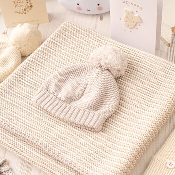 Baby Cosy Cardigan And Cream Mini Stripe Blanket Set, 2 of 12
