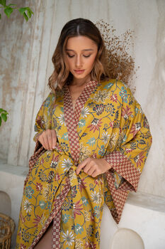 Gold Satin Silky Full Length Kimono Robe, 5 of 8