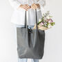 Dark Grey Soft Leather Tote Shopper, thumbnail 5 of 12