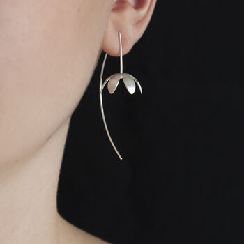 Silver Daisy Flower Long Wire Earrings, 2 of 4