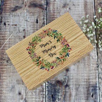 Solid Oak Keepsake Box With Floral Wreath, 3 of 3