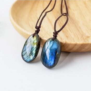 Natural Labradorite Pendant Rope Chain Necklace, 2 of 5