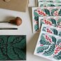 Candy Stripes And Holly Leaves Linocut Notecard Set Of Eight, thumbnail 3 of 12