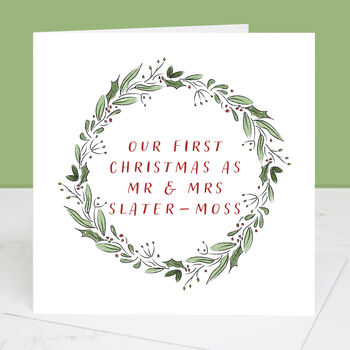 Our First Married Christmas Personalised Wreath Card, 5 of 7