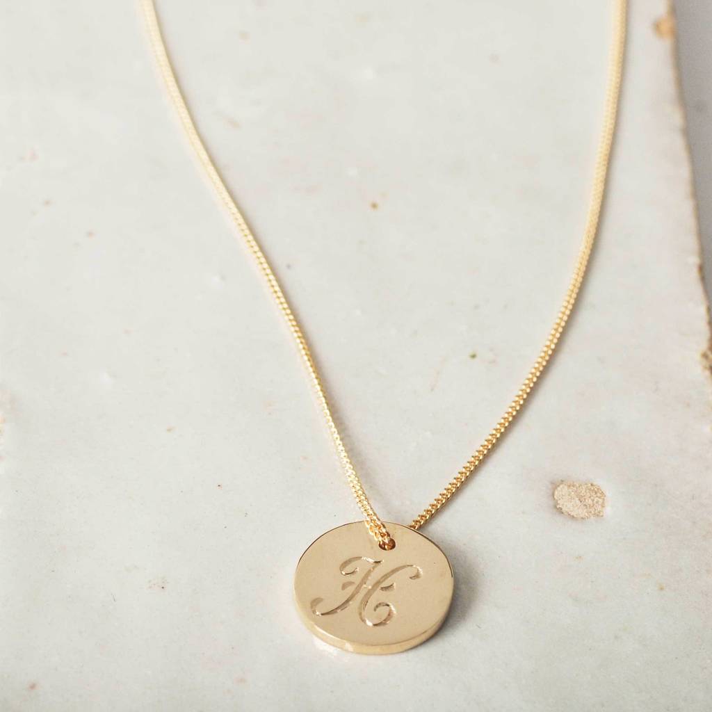 Medium Classic Solid Gold Disc Initial Necklace By LINDSAY PEARSON