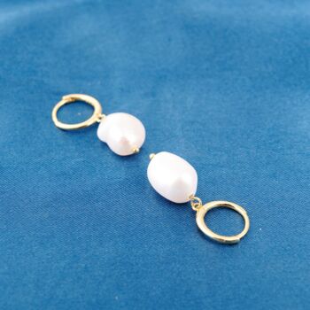 Irregular Freshwater Pearl Drop Gold Hoop Earrings, 4 of 7
