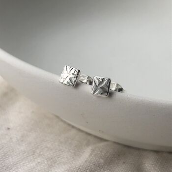 Small Square Textured Studs, 3 of 12