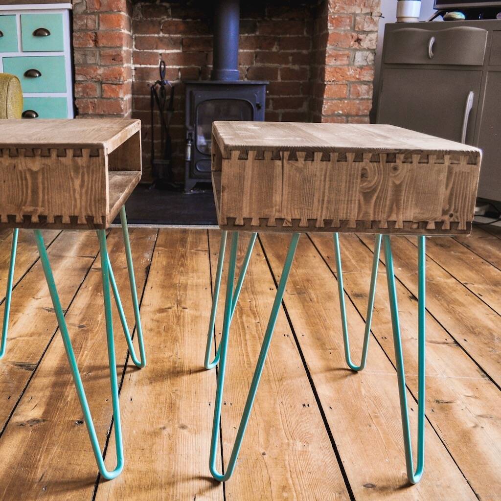 Handmade Bedside Table With Hairpin Legs By The Porcupine Creative