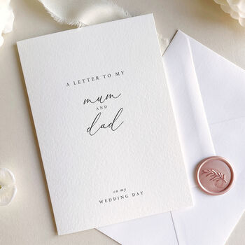 Luxury 'Letter To My Mum And Dad On My Wedding Day' Card, Elegant Calligraphy Design, 3 of 7