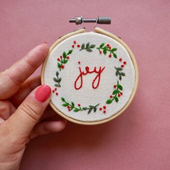 Mini Christmas Embroidery Kit Joy Wreath, 8 of 10