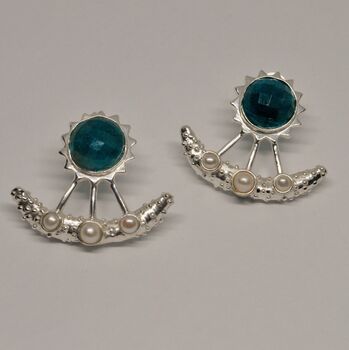 Blue Apatite Pearl Silver Earrings, 2 of 7