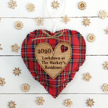 Our First Christmas Couple Oak Fabric Heart Decoration, 6 of 8