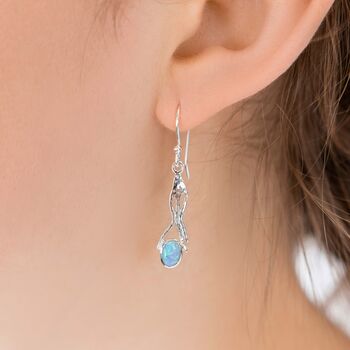 Molten Sterling Silver Blue Opal Drop Earrings, 3 of 8