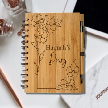 Personalised Eco Bamboo Floral Diary Notebook, 5 of 6