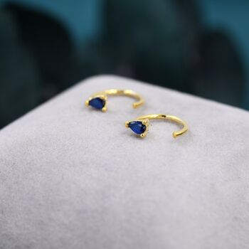 Sapphire Blue Cz Droplet Huggie Hoop Earrings Two, 4 of 12