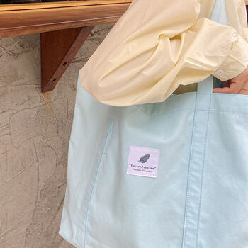 Light Blue Large Canvas Shopping Tote Bag, 4 of 5