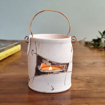 Ceramic Tealight Holder With Copper Wire And Owl, 3 of 5