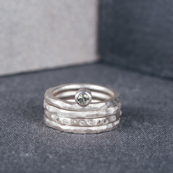 9ct White Gold Hammered Wedding Ring With Diamonds, 2 of 3