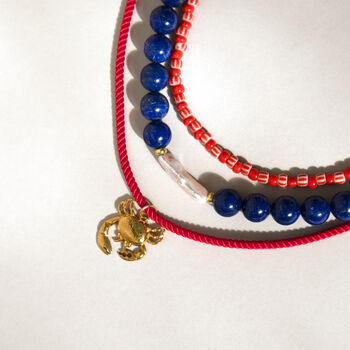 Lapis Lazuli Red Bead And Crab Charm Necklace Set Of Three, 5 of 6