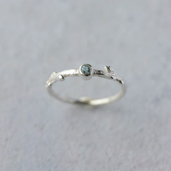 Oak Twig Silver Aquamarine Ring, 2 of 8