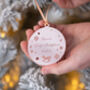 Engraved Rose Gold Baby's First Christmas Bauble, thumbnail 1 of 3